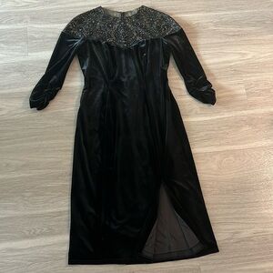 Black Velvet Glamorous Evening Gown Dress sheer neckline